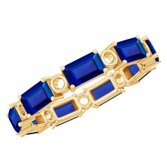 Certified Lab Grown Blue Sapphire Emerald Cut Eternity Band Ring