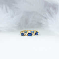 Certified Lab Grown Blue Sapphire Emerald Cut Eternity Band Ring
