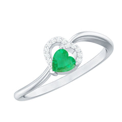 Certified Natural Emerald Heart Promise Ring with Diamond