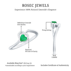 Certified Natural Emerald Heart Promise Ring with Diamond