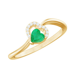 Certified Natural Emerald Heart Promise Ring with Diamond