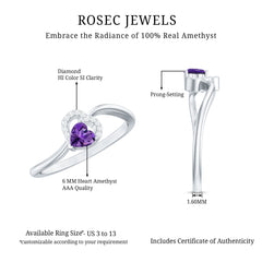 Heart Shape Amethyst and Diamond Twisted Promise Ring