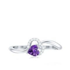 Heart Shape Amethyst and Diamond Twisted Promise Ring