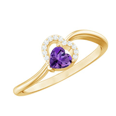 Heart Shape Amethyst and Diamond Twisted Promise Ring