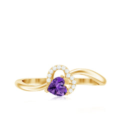 Heart Shape Amethyst and Diamond Twisted Promise Ring
