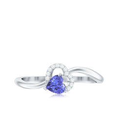 Natural Heart Shape Tanzanite Diamond Promise Ring for Valentines