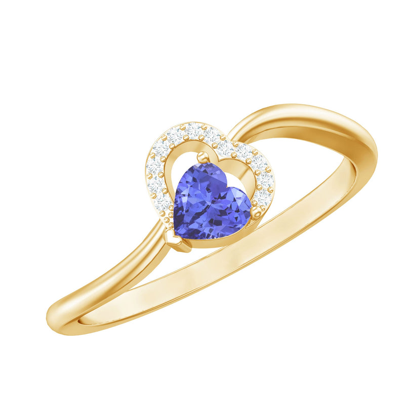Natural Heart Shape Tanzanite Diamond Promise Ring for Valentines