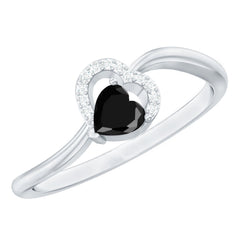 Genuine Black Onyx and Diamond Heart Promise Ring