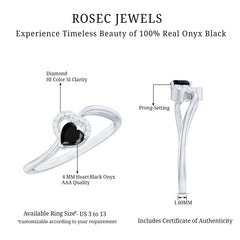 Genuine Black Onyx and Diamond Heart Promise Ring