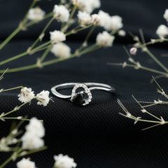 Genuine Black Onyx and Diamond Heart Promise Ring