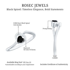 Natural Black Spinel Heart Promise Ring with Diamond