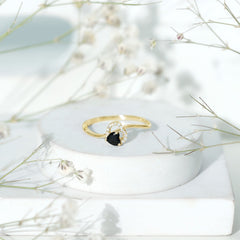 Natural Black Spinel Heart Promise Ring with Diamond