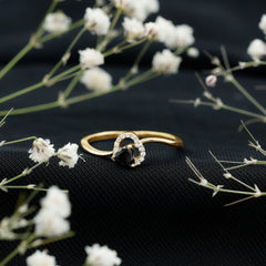 Natural Black Spinel Heart Promise Ring with Diamond