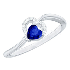 Certified Lab Grown Blue Sapphire Heart Promise Ring with Diamond