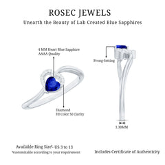 Certified Lab Grown Blue Sapphire Heart Promise Ring with Diamond