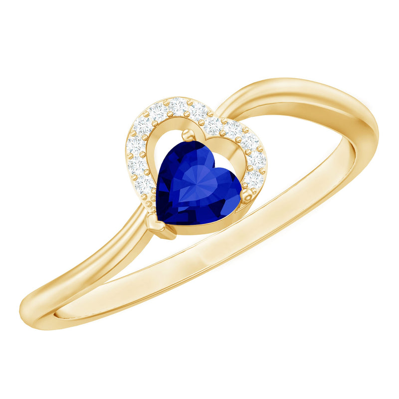 Certified Lab Grown Blue Sapphire Heart Promise Ring with Diamond