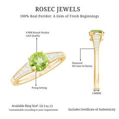 Natural Solitaire 2 Carat Peridot Engagement Ring with Diamond