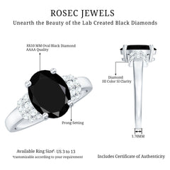 Created Black Diamond and Diamond Oval Engagement Ring