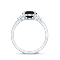 Created Black Diamond and Diamond Oval Engagement Ring
