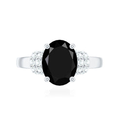 Created Black Diamond and Diamond Oval Engagement Ring