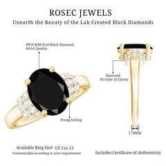 Created Black Diamond and Diamond Oval Engagement Ring