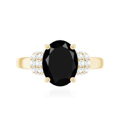 Created Black Diamond and Diamond Oval Engagement Ring