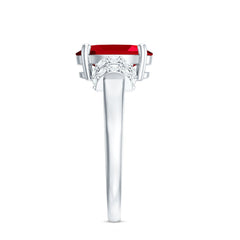 8X10MM Lab Created Ruby Oval Engagement Ring with Diamonds