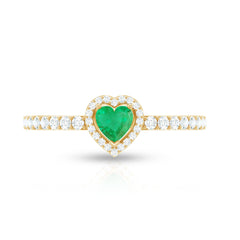 Natural Emerald Heart Promise Engagement Ring with Diamond Halo