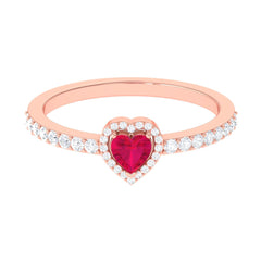 Heart Shape Ruby and Diamond Halo Engagement Ring