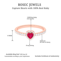 Heart Shape Ruby and Diamond Halo Engagement Ring