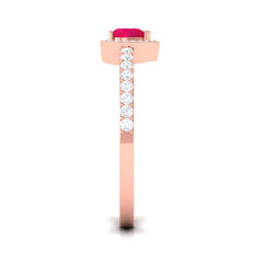Heart Shape Ruby and Diamond Halo Engagement Ring
