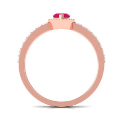 Heart Shape Ruby and Diamond Halo Engagement Ring