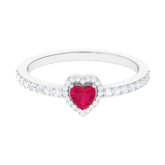 Heart Shape Ruby and Diamond Halo Engagement Ring