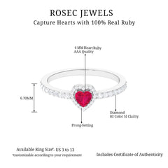 Heart Shape Ruby and Diamond Halo Engagement Ring