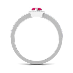 Heart Shape Ruby and Diamond Halo Engagement Ring