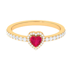 Heart Shape Ruby and Diamond Halo Engagement Ring