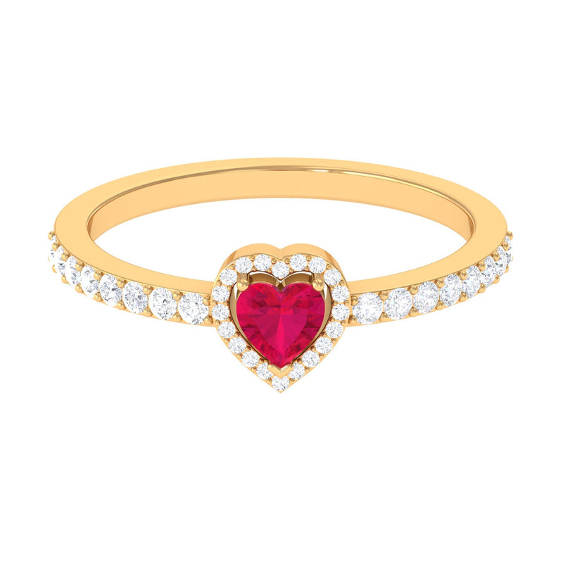 Heart Shape Ruby and Diamond Halo Engagement Ring