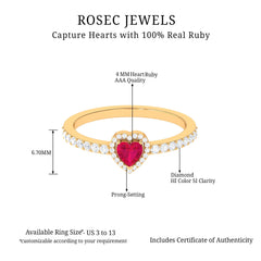 Heart Shape Ruby and Diamond Halo Engagement Ring