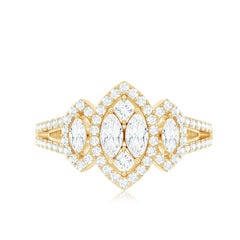Certified Moissanite Unique Engagement Ring in Split Shank