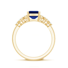 6X8mm Emerald Cut Lab Created Blue Sapphire Vintage Inspired Engagement Ring with Diamond