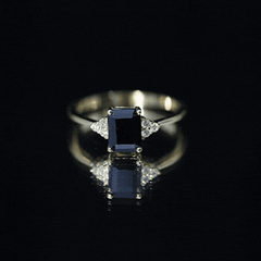 Octagon Created Black Diamond Solitaire Engagement Ring with Diamond Trio