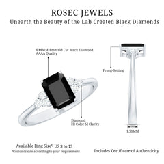 Octagon Created Black Diamond Solitaire Engagement Ring with Diamond Trio