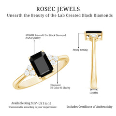 Octagon Created Black Diamond Solitaire Engagement Ring with Diamond Trio