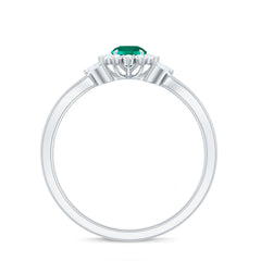 Certified Lab Grown Emerald Diamond Flower Engagement Ring with Split Shank