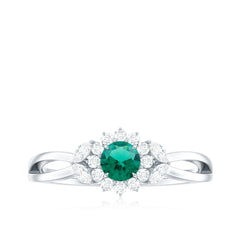 Certified Lab Grown Emerald Diamond Flower Engagement Ring with Split Shank