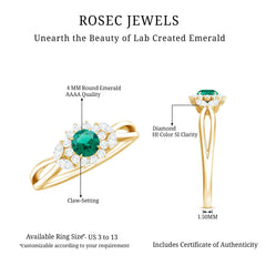 Certified Lab Grown Emerald Diamond Flower Engagement Ring with Split Shank