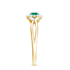 Certified Lab Grown Emerald Diamond Flower Engagement Ring with Split Shank