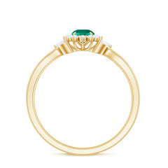 Certified Lab Grown Emerald Diamond Flower Engagement Ring with Split Shank