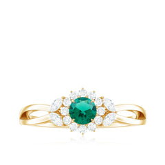 Certified Lab Grown Emerald Diamond Flower Engagement Ring with Split Shank