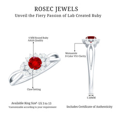 Created Ruby and Moissanite Flower Engagement Ring in Split Shank